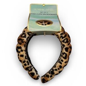 Terry Cloth Spa Headbands set of 2 leopard and black NWT